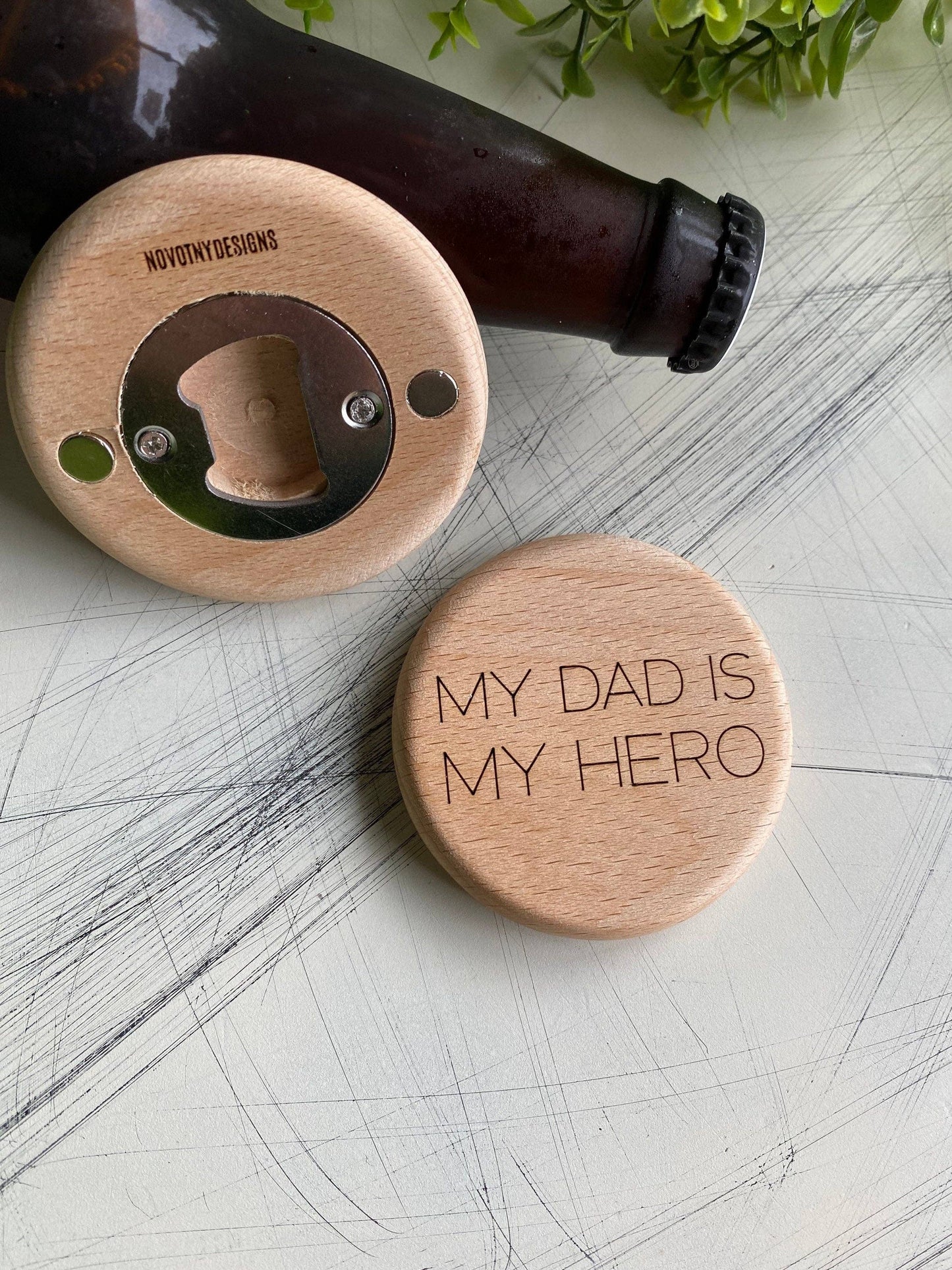 My dad is my hero - magnetic wood bottle opener