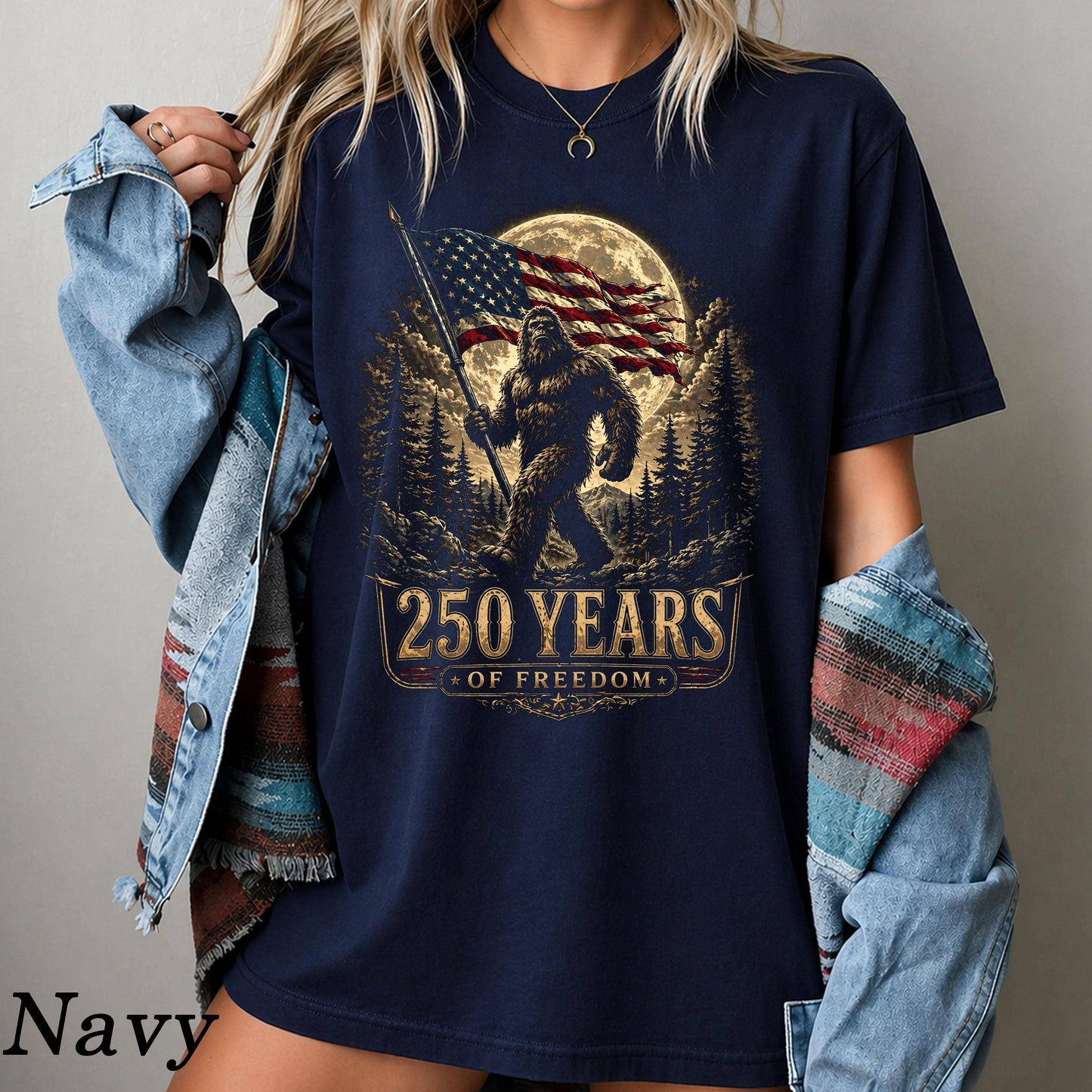 Bigfoot 250 Years of Freedom Shirt, Patriotic American Flag: Black / 2XL / T-Shirt