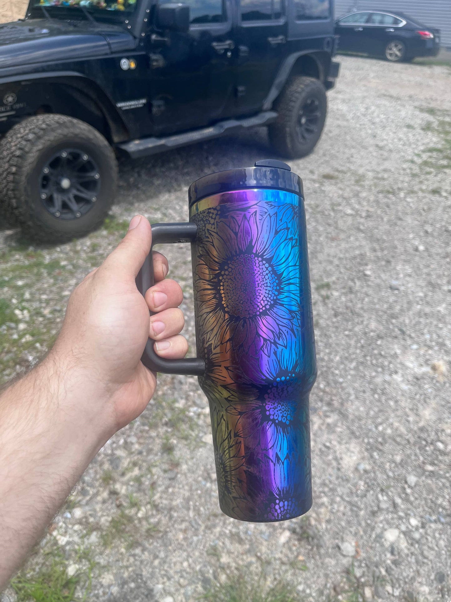 Rainbow Mirror Sunflower 40oz Tumbler - Laser Engraved: White