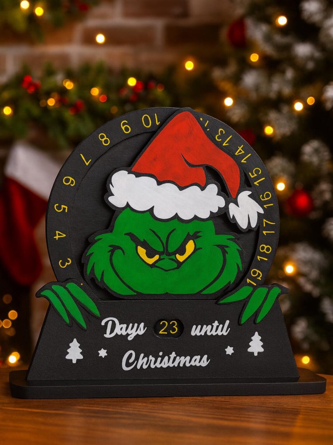 Grinch 3D Printed Christmas Countdown Calendar | Rotating Holiday Table Decor