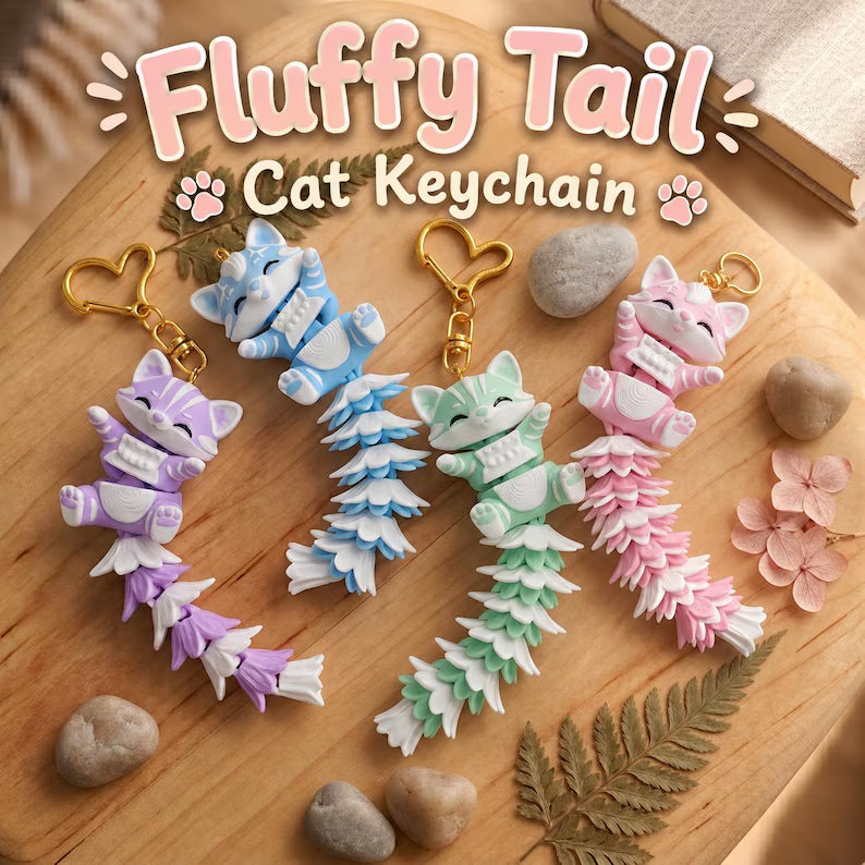 Fluffy tail Cat Keychain