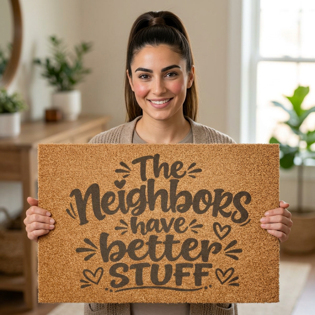 Doormat — "The Neighbors Have Better Stuff" Funny Welcome Coir Mat