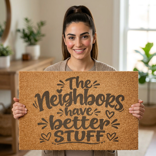 Doormat — "The Neighbors Have Better Stuff" Funny Welcome Coir Mat