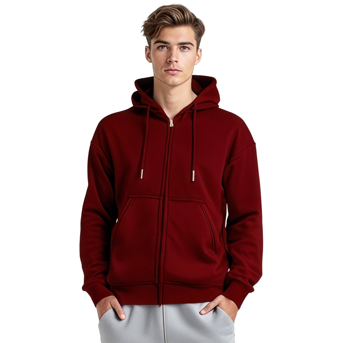 Men's Sherpa-Lined Full Zip Hoodie (Sizes, S to 3XL): Light Gray / 2XL