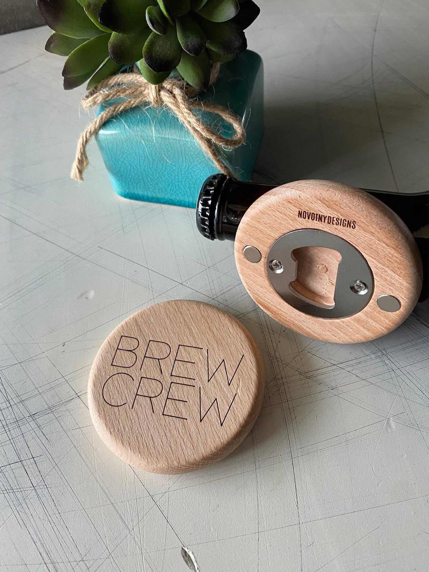 Brew Crew - magnetic wood bottle opener