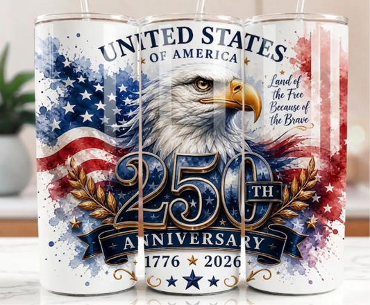 20 oz Tumbler, 250 USA tumbler, 250 Year Birthday. America