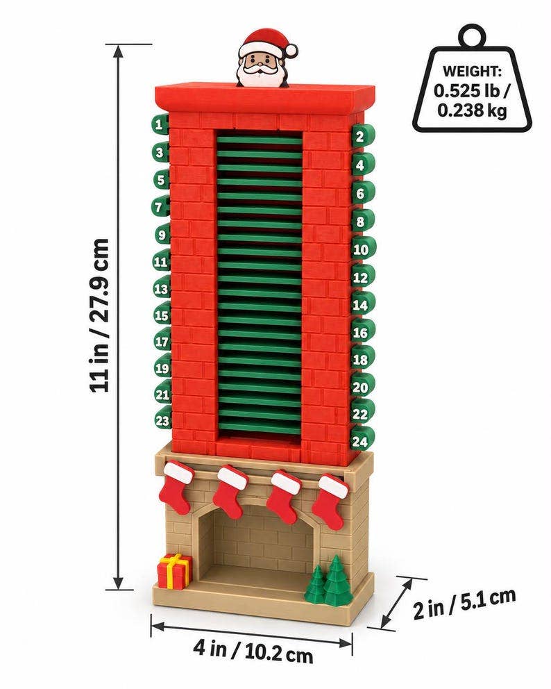 Santa Chimney Advent Calendar, 3D Printed Christmas Countdown