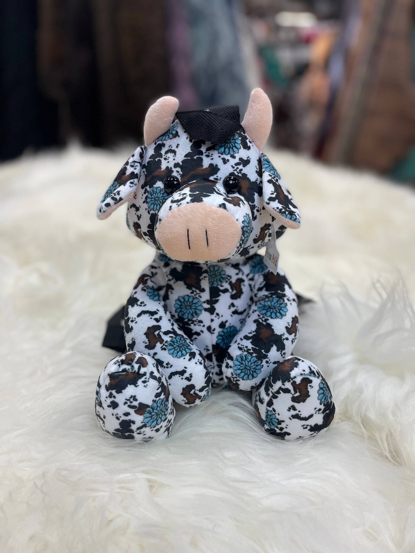 Cow Plush Backpack - Farm Pals  : Turquoise Cowprint