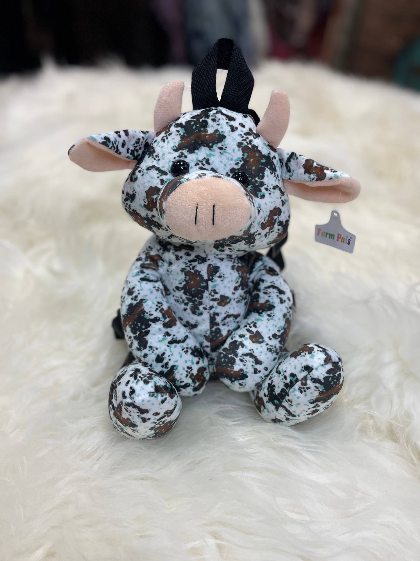 Cow Plush Backpack - Farm Pals  : Turquoise Cowprint