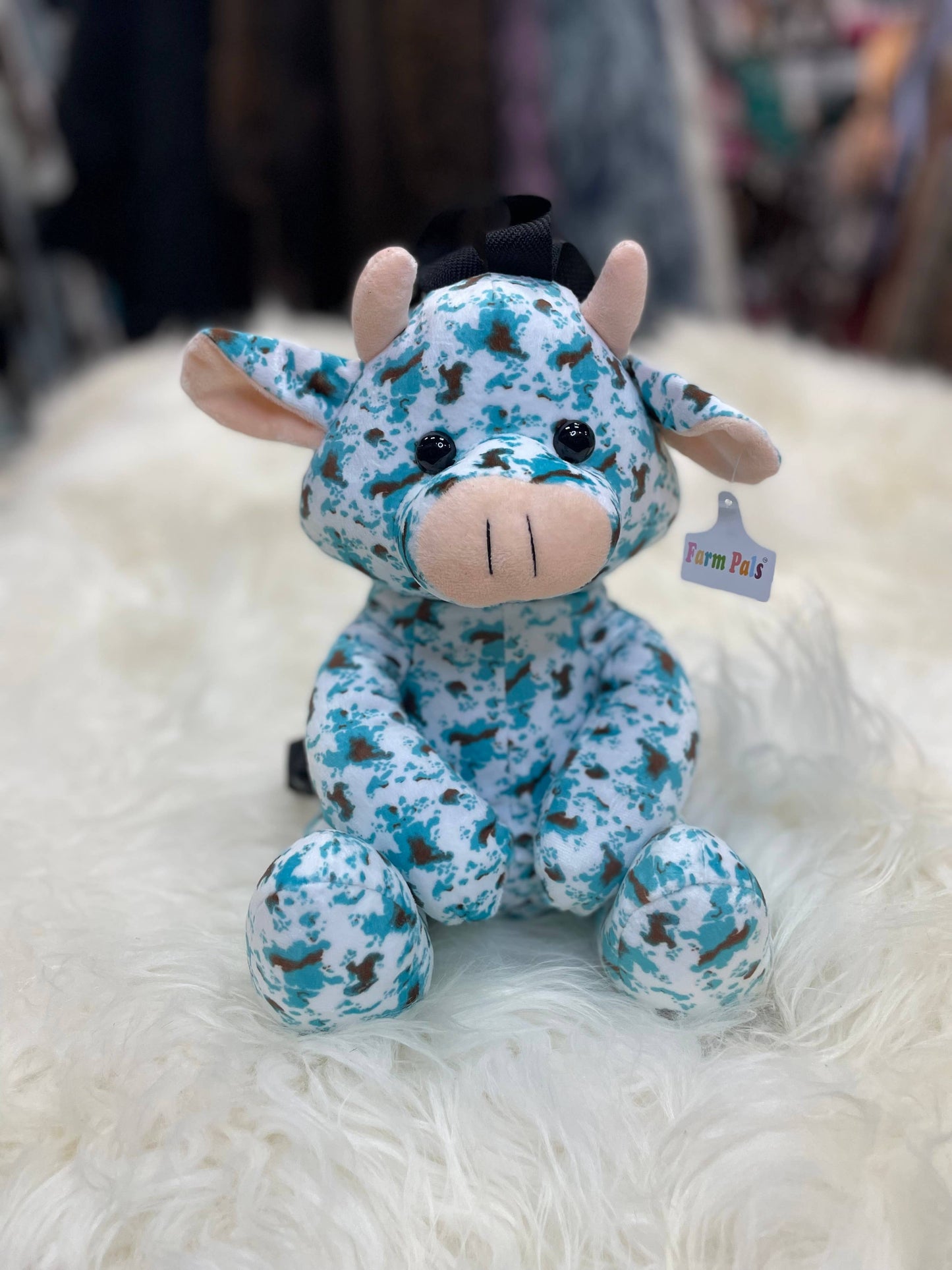 Cow Plush Backpack - Farm Pals  : Turquoise Cowprint