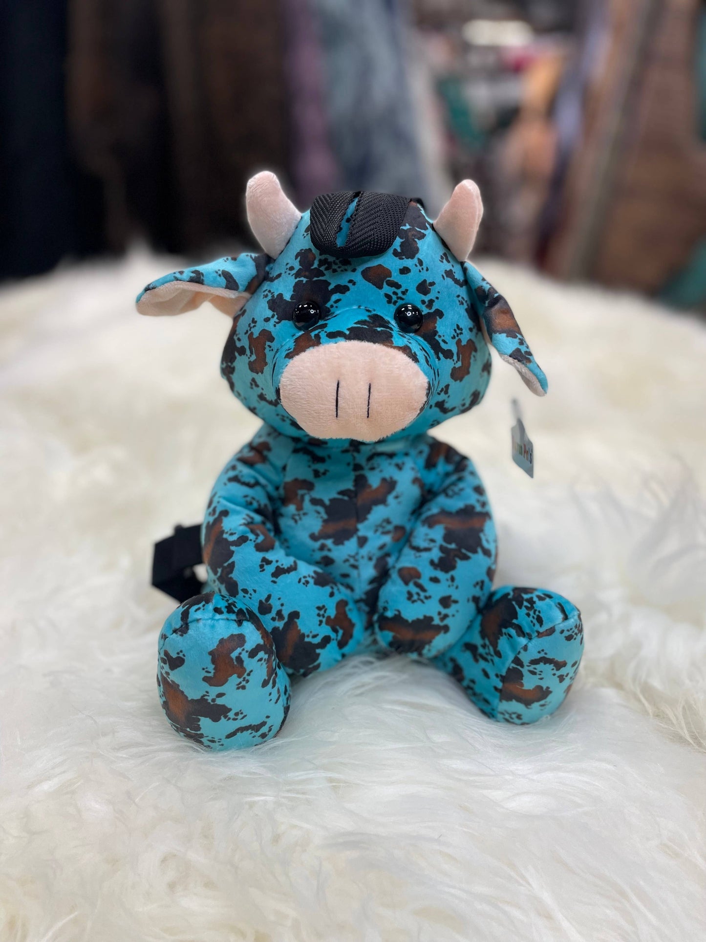 Cow Plush Backpack - Farm Pals  : Turquoise Cowprint