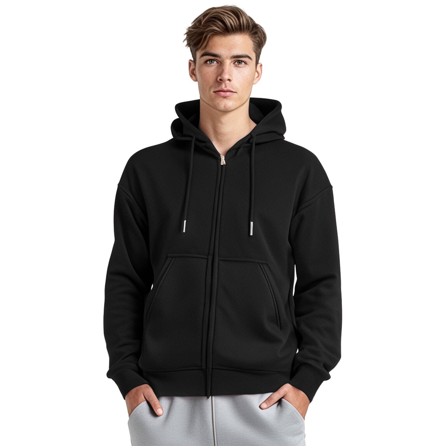 Men's Sherpa-Lined Full Zip Hoodie (Sizes, S to 3XL): Light Gray / 2XL