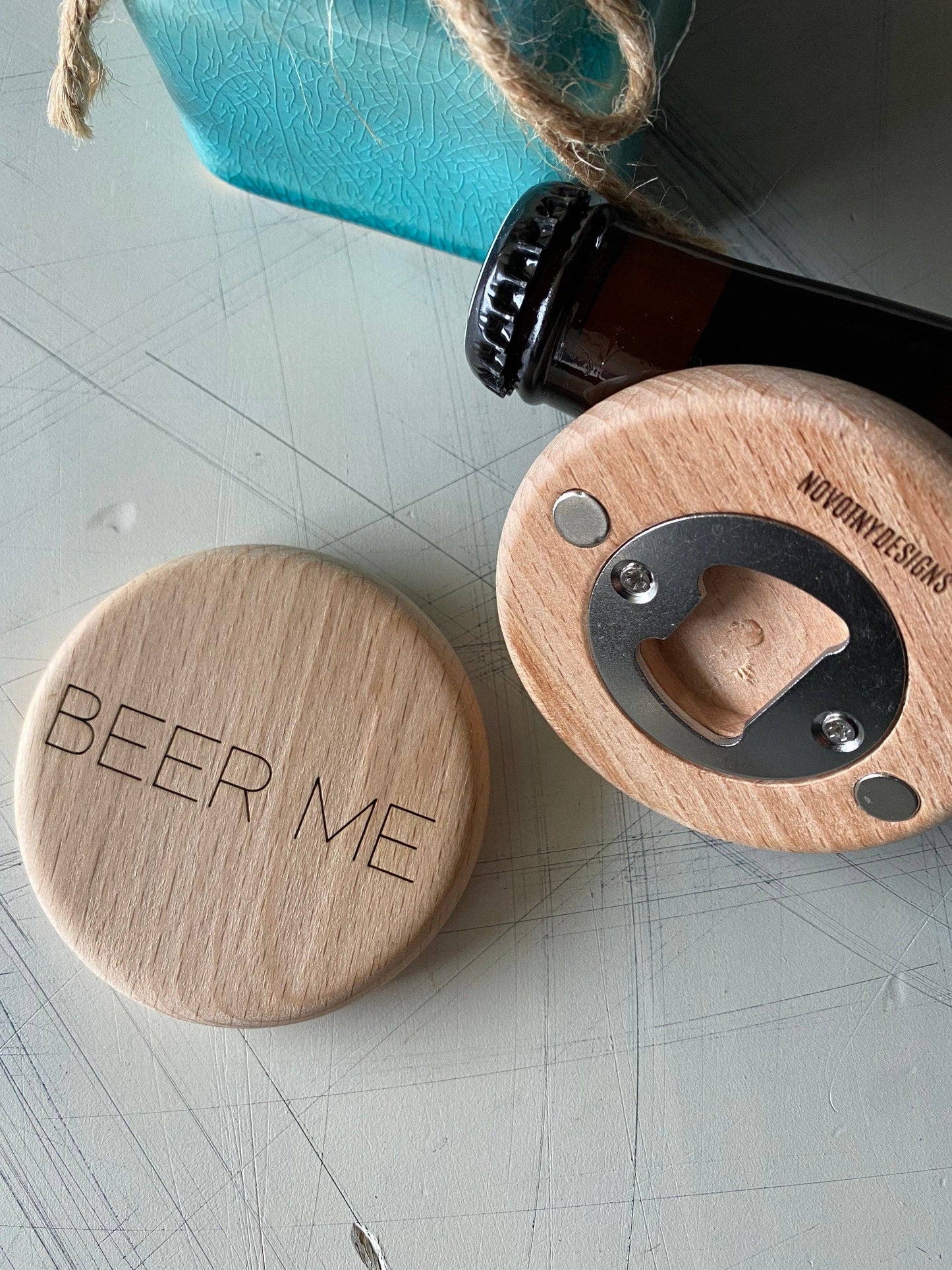 Beer Me - magnetic wood bottle opener