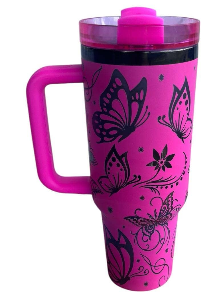40oz Insulated Stainless Steel Butterfly Tumbler: White with Rainbow