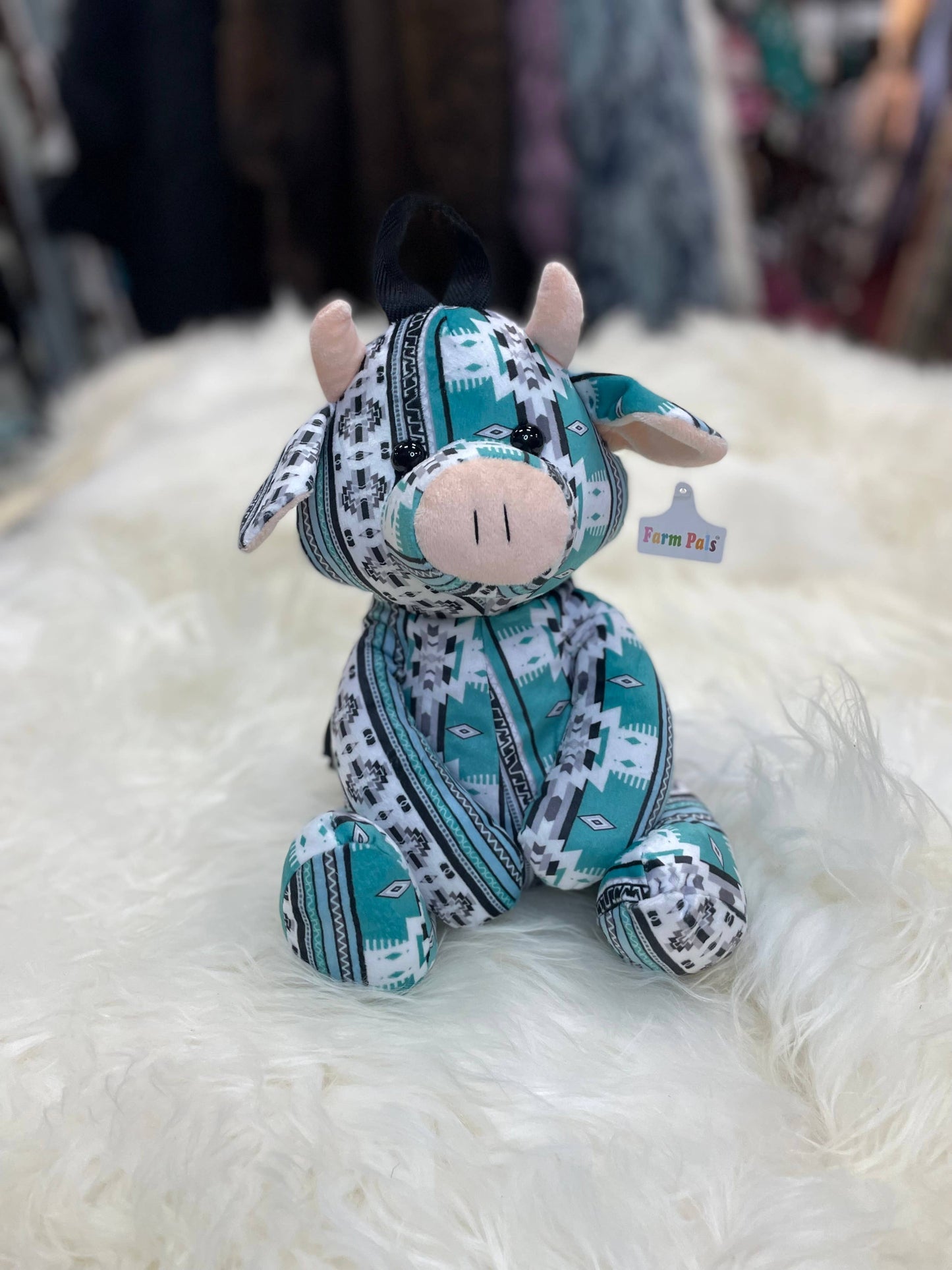 Cow Plush Backpack - Farm Pals  : Turquoise Cowprint