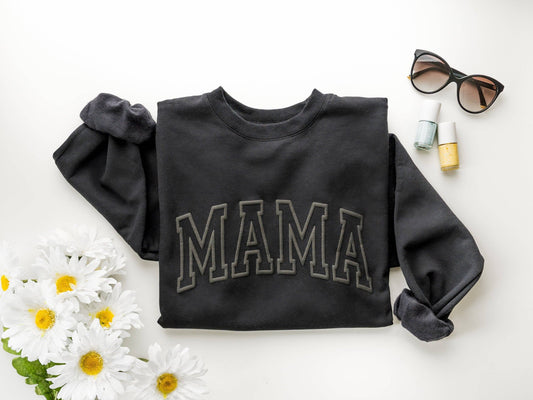 Black Embossed Mama Sweatshirt: Black / Medium