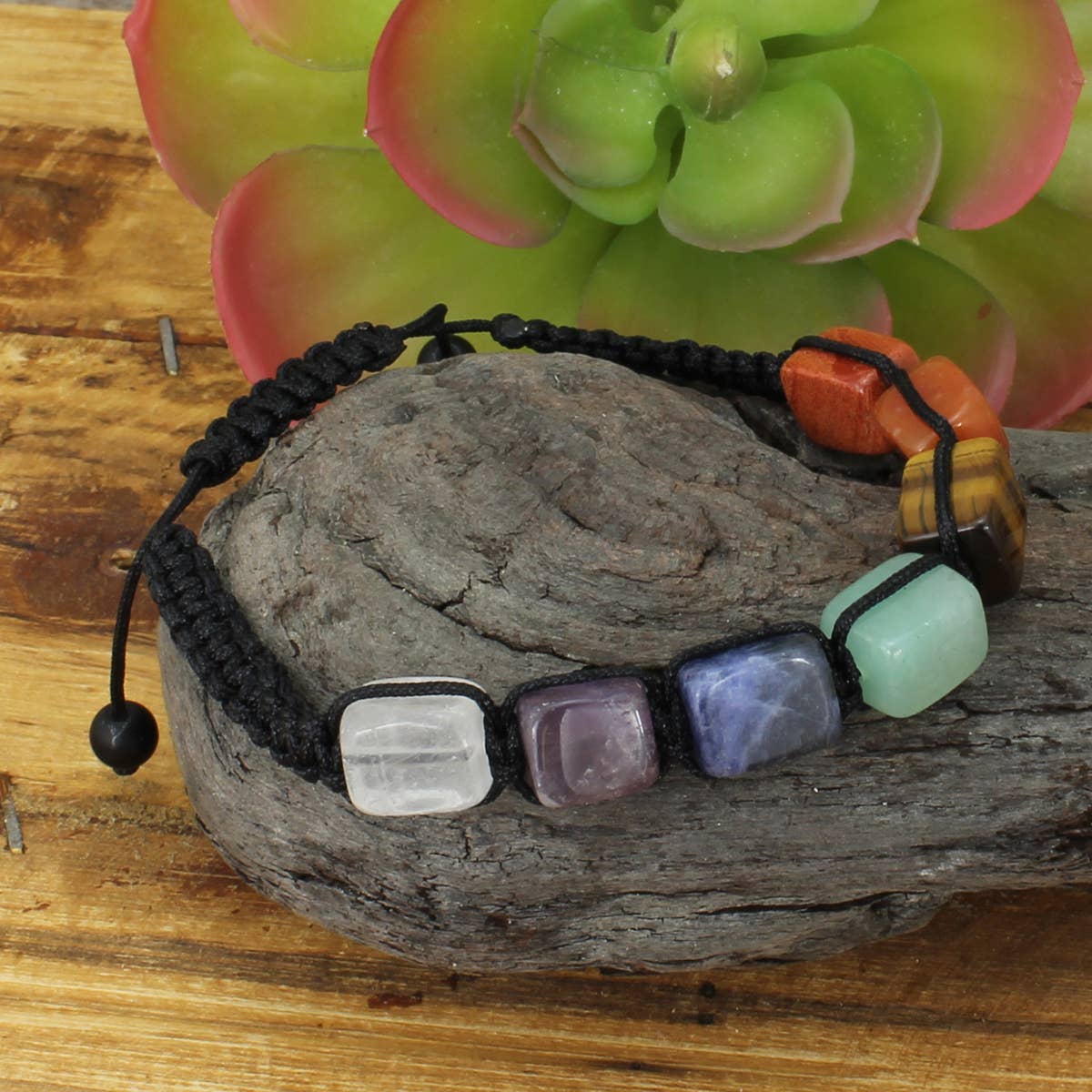 Chakra Edge Square Stone Bead Pull Bracelet