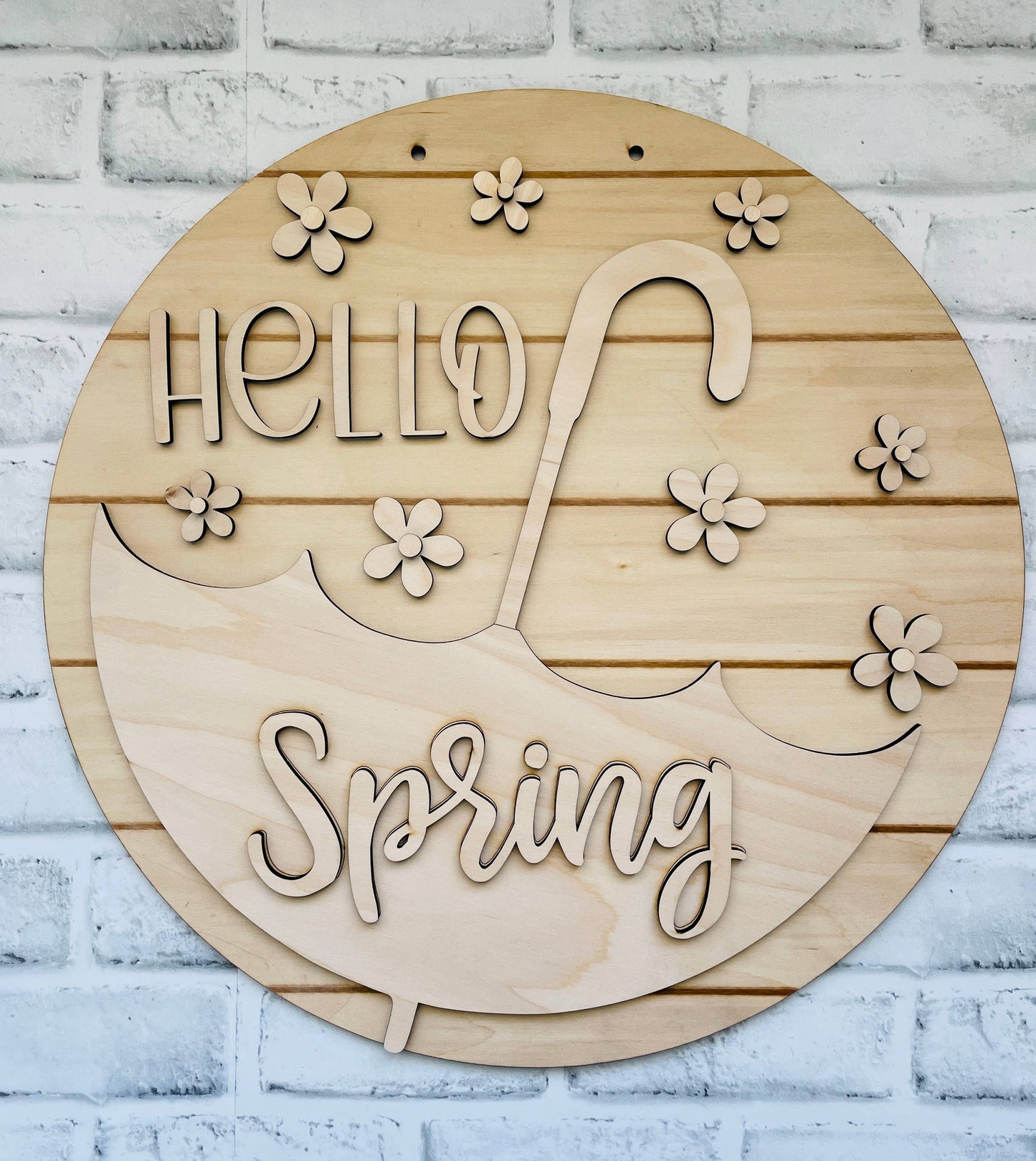 Hello Spring DIY Wood Cutout Door Hanger: 12" Round