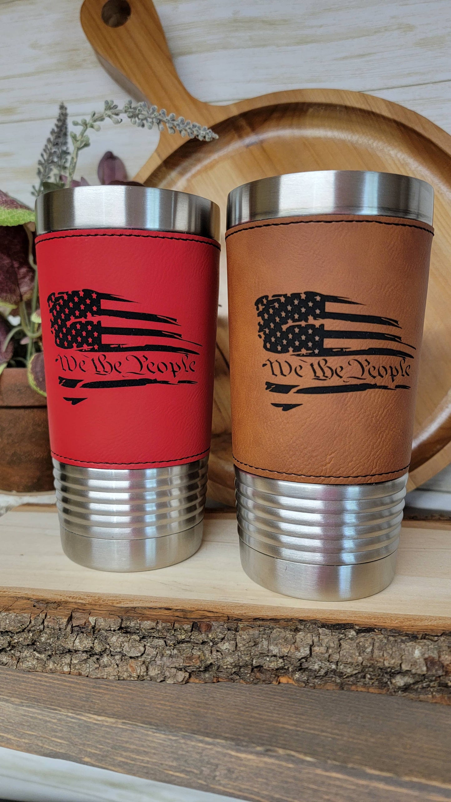 Distressed Flag "We the People" Leather Tumbler