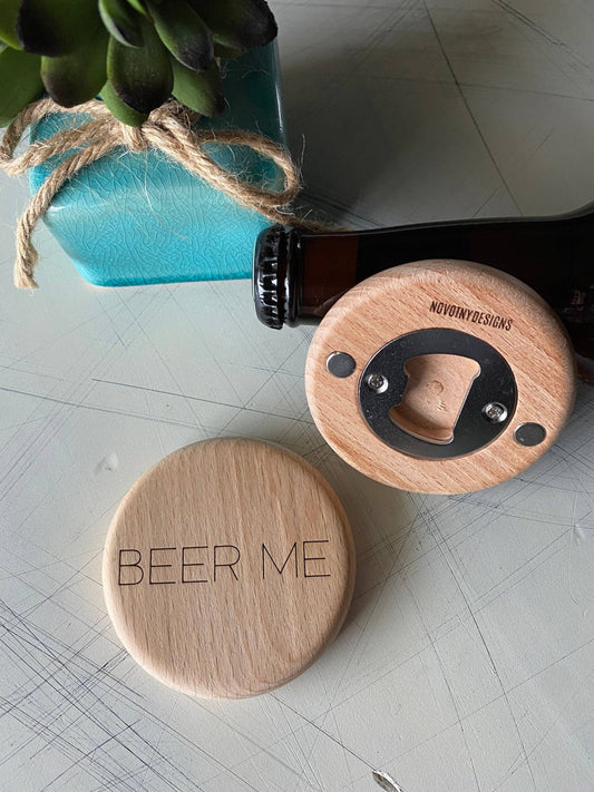 Beer Me - magnetic wood bottle opener