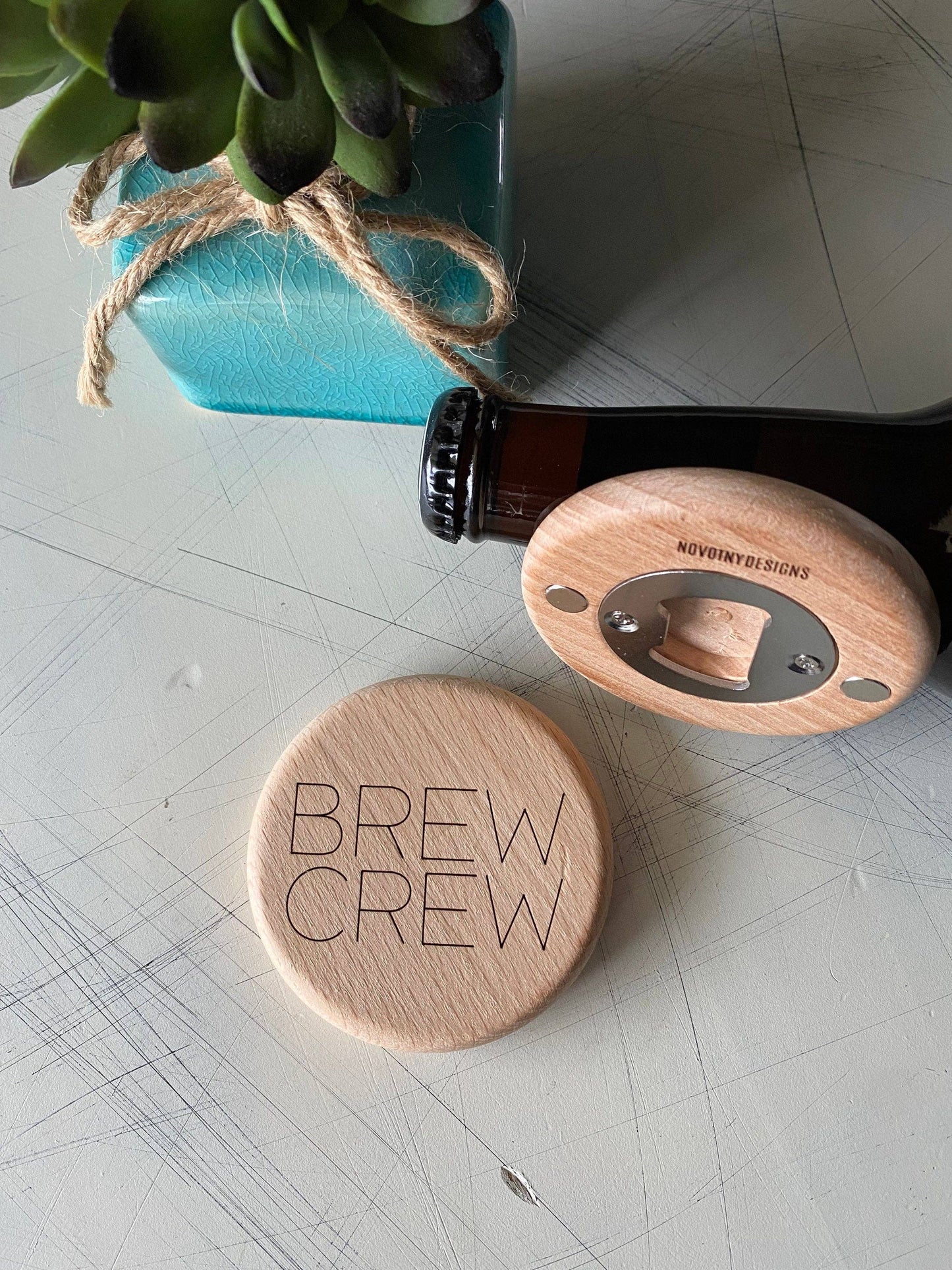 Brew Crew - magnetic wood bottle opener